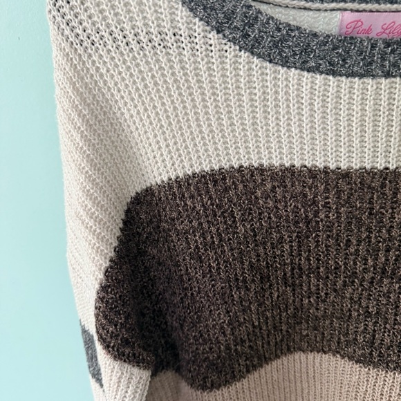 Pink Lily Color Block Striped Knit Sweater - Cream, Brown, and Gray - Picture 2 of 9